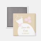 Trouwjurk Roze Beige 'Save the date' Magneet (Voorkant / Achterkant)
