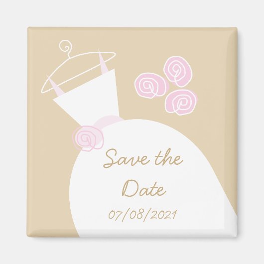 Trouwjurk Roze Beige 'Save the date' Magneet (Voorkant)