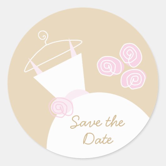 Trouwjurk Roze Beige 'Save the Date' ronde Ronde Sticker (Voorkant)