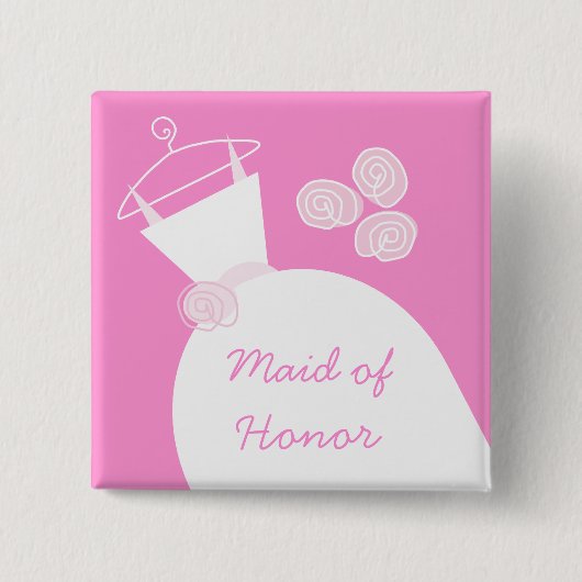 Trouwjurk Roze 'Maid of Honor' plein Vierkante Button 5,1 Cm (Voorkant)