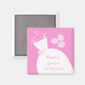 Trouwjurk Roze 'Namen en Datum' Magneet (Voorkant / Achterkant)