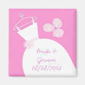 Trouwjurk Roze 'Namen en Datum' Magneet (Voorkant)