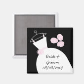Trouwjurk Roze 'Namen en Datum' zwart Magneet (Voorkant / Achterkant)