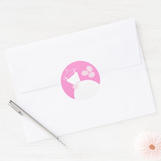 Trouwjurk Roze sticker rond (Envelop)