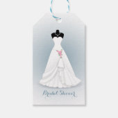 Trouwjurk, rozen op grijs blauw cadeaulabel (Voorkant)