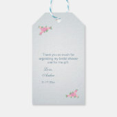 Trouwjurk, rozen op grijs blauw cadeaulabel (Achterkant)