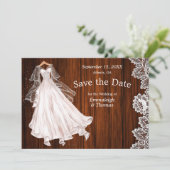 Trouwjurk Save the Date Rustieke Houten Kant (Staand voorkant)