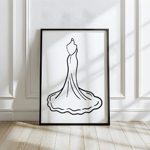 Trouwjurk schets kunst met een grillige handgeteke poster