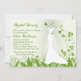 Trouwjurk, shamrock in een weide, Vrijgezellenfees Kaart