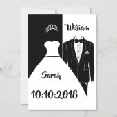 Trouwjurk smoking zwart en wit magnetische uitnodiging (Voorkant)