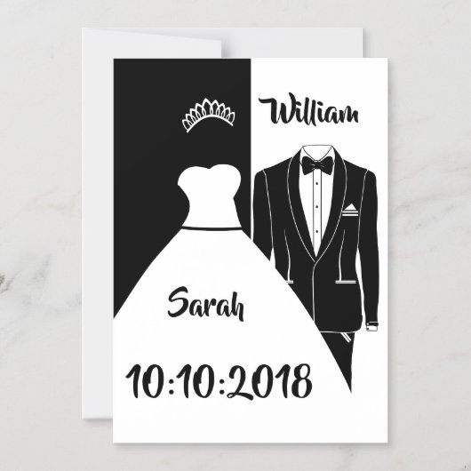 Trouwjurk smoking zwart en wit magnetische uitnodiging (Voorkant)