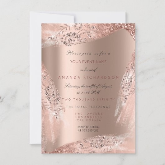 Trouwjurk Sweet 16 Roze Goud Diamant Glitter Kaart (Voorkant)
