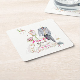 Trouwjurk voor bruidsfeest personaliseren kartonnen onderzetters
