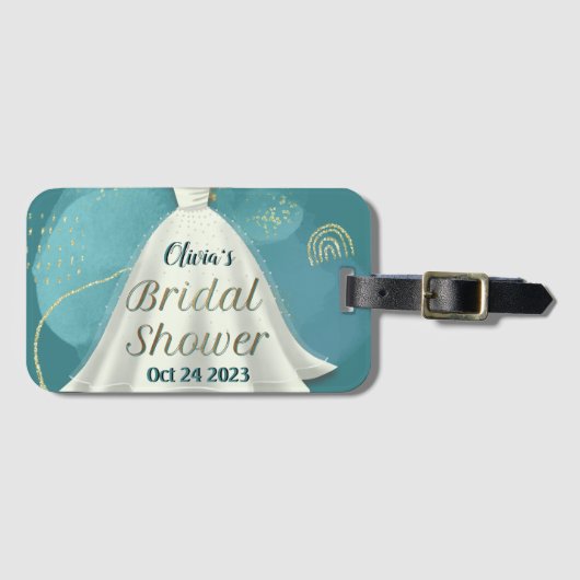 Trouwjurk voor Bruidsmeisjesfeest Diep Teal Goud G Bagagelabel (Voorkant (horizontaal))