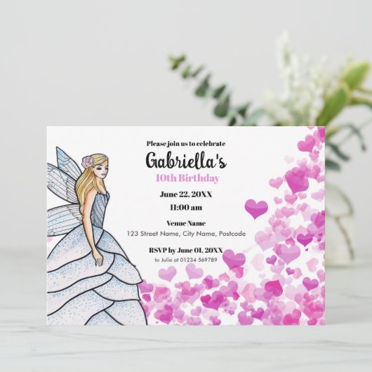 Trouwjurk voor feeënprinses mode roze harten kaart (Staand voorkant)