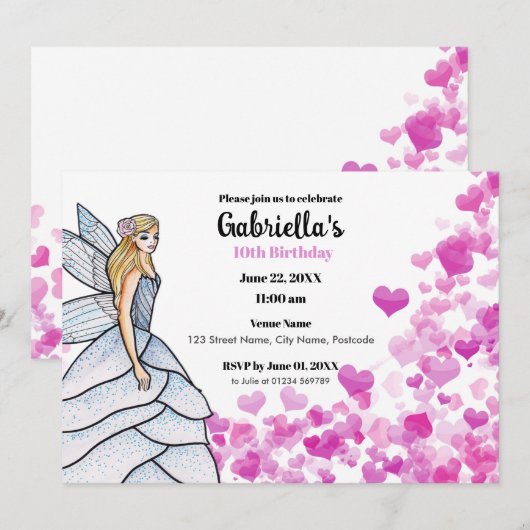 Trouwjurk voor feeënprinses mode roze harten kaart (Voorkant / Achterkant)