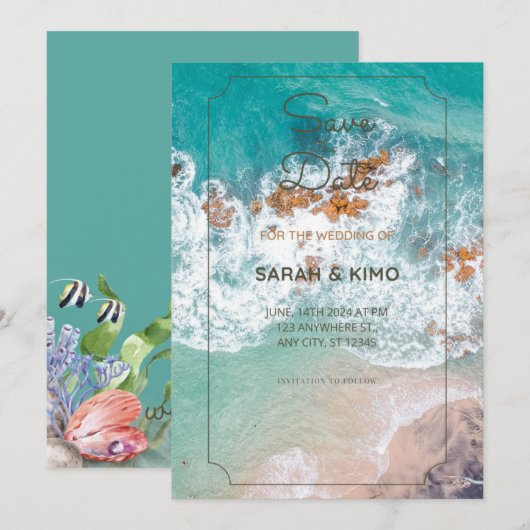 Trouwkaart aan zee kaart (Voorkant / Achterkant)