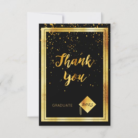 Trouwkaart afstudeerders zwart goud confetti bedankkaart (Voorkant)