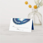 Trouwkaart agaat tafelkaart in marineblauw plaatskaartje (Voorkant)