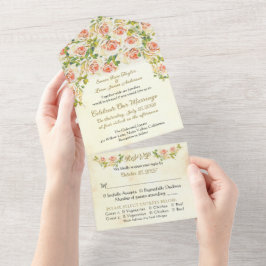 Trouwkaart 'Antique Rose All-In-One' All In One Uitnodiging