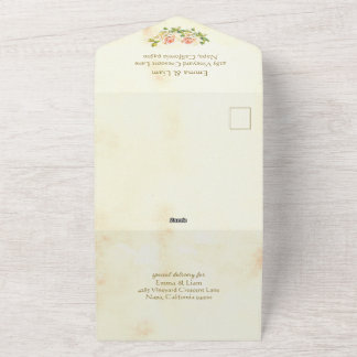 Trouwkaart 'Antique Rose All-In-One' All In One Uitnodiging