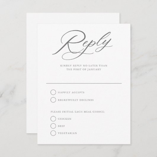 Trouwkaart antwoordkaart 'Graceful Script' wit RSVP Kaartje (Voorkant / Achterkant)