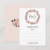 Trouwkaart Antwoordkaart met Roze Rozenkrans RSVP Kaartje (Voorkant / Achterkant)