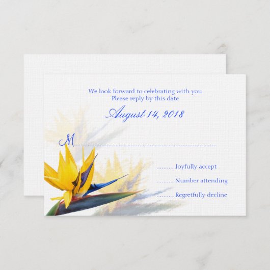 Trouwkaart-antwoordkaarten met Bird of Paradise Ha RSVP Kaartje (Voorkant / Achterkant)