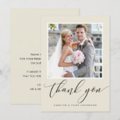 TROUWKAART BEDANKJE foto moderne kalligrafie ivoor Bedankkaart (Voorkant / Achterkant)