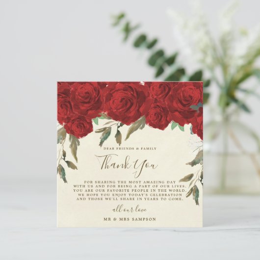 trouwkaart bedankkaart rode rozen receptie kaart (Staand voorkant)