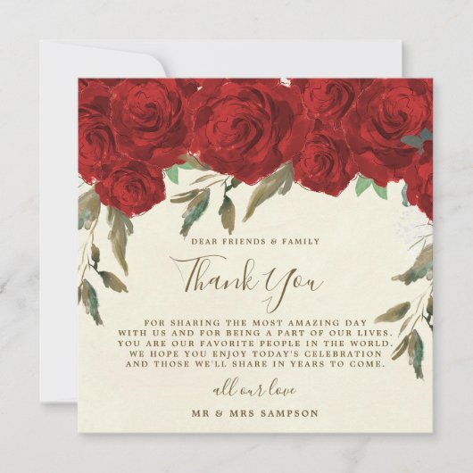 trouwkaart bedankkaart rode rozen receptie kaart (Voorkant)