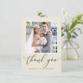 TROUWKAART BEDANKT foto moderne kalligrafie ivoor (Staand voorkant)