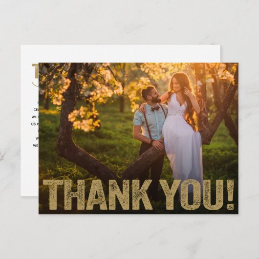 Trouwkaart Bedankt | Gouden Gehavende Letters Op F Briefkaart (Voorkant / Achterkant)