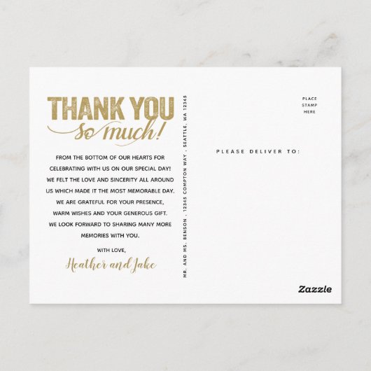 Trouwkaart Bedankt | Gouden Gehavende Letters Op F Briefkaart (Achterkant)