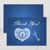 Trouwkaart bedankt Sleutel tot mijn hart Blauw (Voorkant / Achterkant)