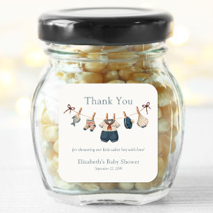 Trouwkaart bedankt voor babyborrel voor jongen in vierkante sticker
