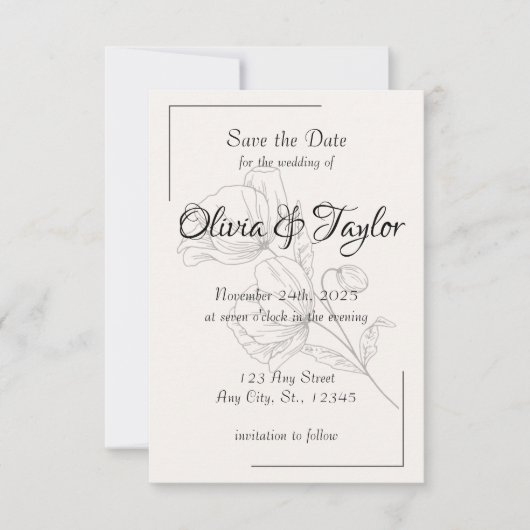 Trouwkaart Beige Elegance Save the Date (Voorkant)