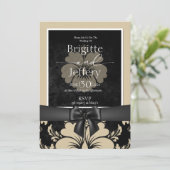 Trouwkaart beige & zwart  kaart (Staand voorkant)