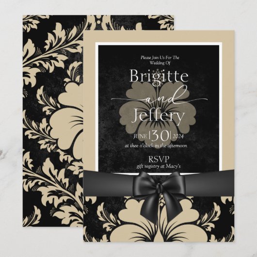 Trouwkaart beige & zwart  kaart (Voorkant / Achterkant)