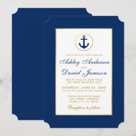 Trouwkaart blauw en goud maritiem thema kaart
