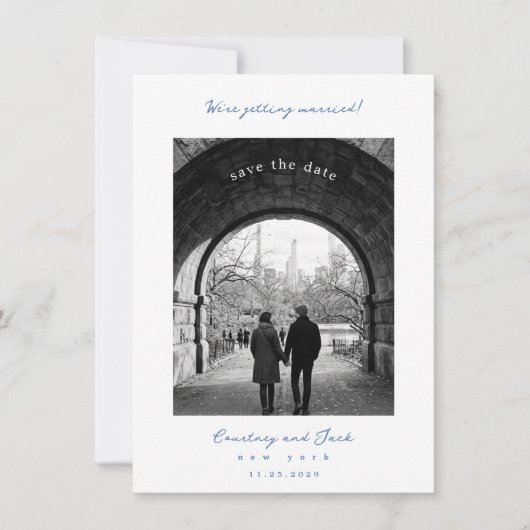 Trouwkaart Blauw Save The Date (Voorkant)