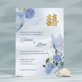 Trouwkaart Blauwe Vlinder Goud Kaart