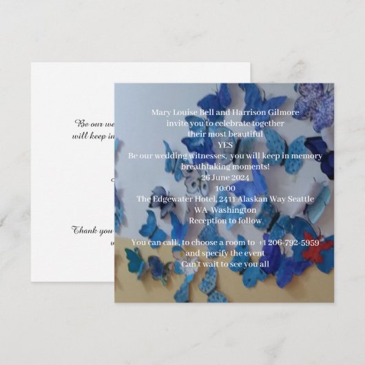 Trouwkaart Blauwe Vlinders Kaart (Voorkant / Achterkant)