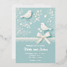 Trouwkaart Bleek Teal met Romantische Kant en Voge