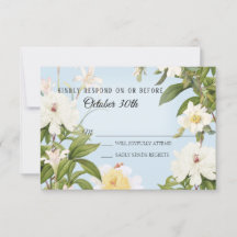 Trouwkaart Bloem Blauw Ivoor Roos Pioen RSVP