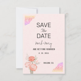 Trouwkaart Bloem Roze Hart Rand  RSVP Kaartje