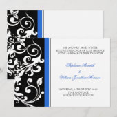 Trouwkaart - Bloemen - Zwart/Blauw Kaart (Voorkant / Achterkant)