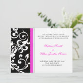 Trouwkaart - Bloemen - Zwart/Roze Kaart (Staand voorkant)