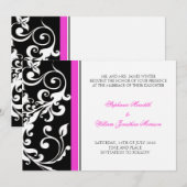 Trouwkaart - Bloemen - Zwart/Roze Kaart (Voorkant / Achterkant)