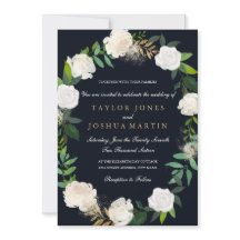 Trouwkaart Bloemenkrans Blush Navy Goud